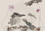 新中式水墨国画荷花客厅背景墙壁