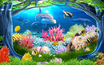 3D海底世界海豚电视背景墙