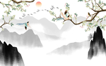 工笔花鸟背景墙