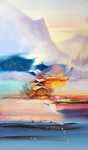 抽象手绘油画山水画
