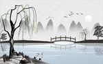 清新淡雅水墨山水电视背景墙