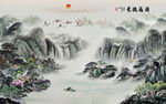 工笔山水电视沙发背景源远流长