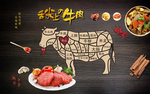 牛排牛肉餐饮店背景墙