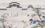 中式院落山水画背景墙.