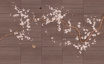 中式手绘工笔梅花花鸟背景墙装饰