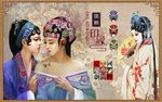 复古怀旧京剧花旦餐饮背景墙壁画
