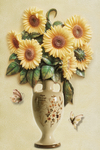 3D浮雕金色孔雀花瓶三联装饰画
