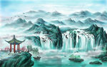 分层水墨山水画