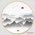 圆形水墨画