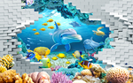 3D立体破墙海底世界背景墙