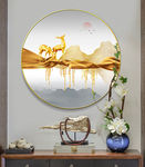 新中式山水麋鹿圆形意境装饰画