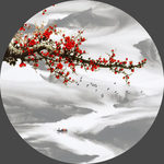 新中式水墨梅花山水装饰画