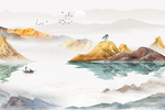 新中式抽象山水背景墙