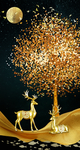 鎏金晶瓷麋鹿发财树装饰画