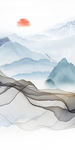 蓝色风景山水国画 TIF分层