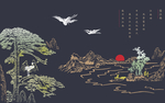 迎客松线条背景墙