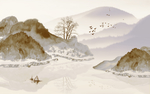 抽象水彩山水画