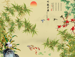 中式竹报平安山水电视背景墙