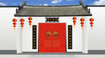 古代苏式建筑瓦房白墙院门