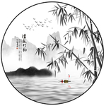 新中式竹子山水圆形装饰画