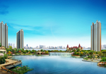 房地产园林湖景效果图