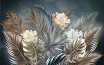 叶子玫瑰花电视背景墙