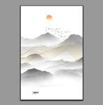 线条山水 黑白山水画 玄关山水