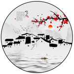 新中式圆形徽派建筑山水装饰图片