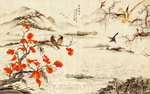 工笔花鸟山水背景墙