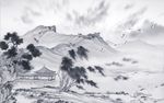 大理石纹山水花日出背景墙九天山