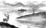 新中式水墨山水画电视背景墙
