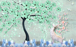 浮雕立体简约麋鹿发财树背景墙