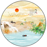 中式大理石山水圆形装饰画