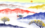 山水飞鸟背景