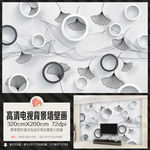 电视背景墙 简约圆圈黑白叶脉
