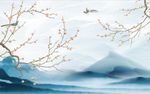 新中式风水墨风格花鸟电视背景墙