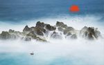 新中式水墨山水金色线条背景墙