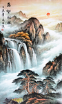万壑松风瀑布云海日出玄关装饰画