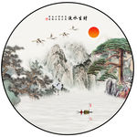 中式迎客松聚宝盆山水装饰画图片