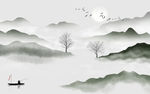 手绘山水背景墙画 TIF分层