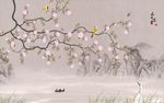 新中式山水花开富贵背景墙