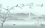 花开富贵中式山水客厅背景墙