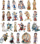 矢量古代飞天人物佛教壁画唐卡