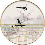 新中式圆框手绘花鸟装饰画