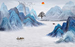 蓝色简约中式山水 tif分层