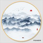 圆形水墨山水