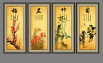 国画花鸟四条屏