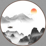 新中式水墨山水意境圆形装饰画