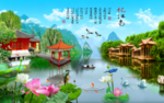 荷花凉亭湖光风景忆江南背景墙
