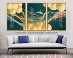 金色线条九鱼图客厅装饰画